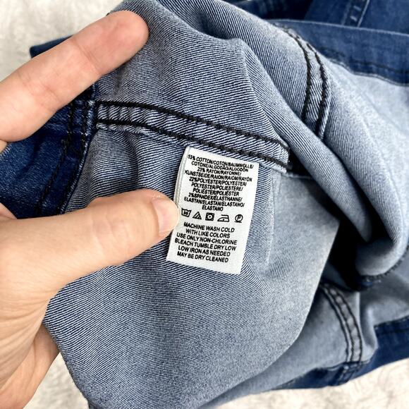 Free People Blue Dark Wash Denim Modern Femme Fitted Boho Mini Skirt 10 - Picture 7 of 9